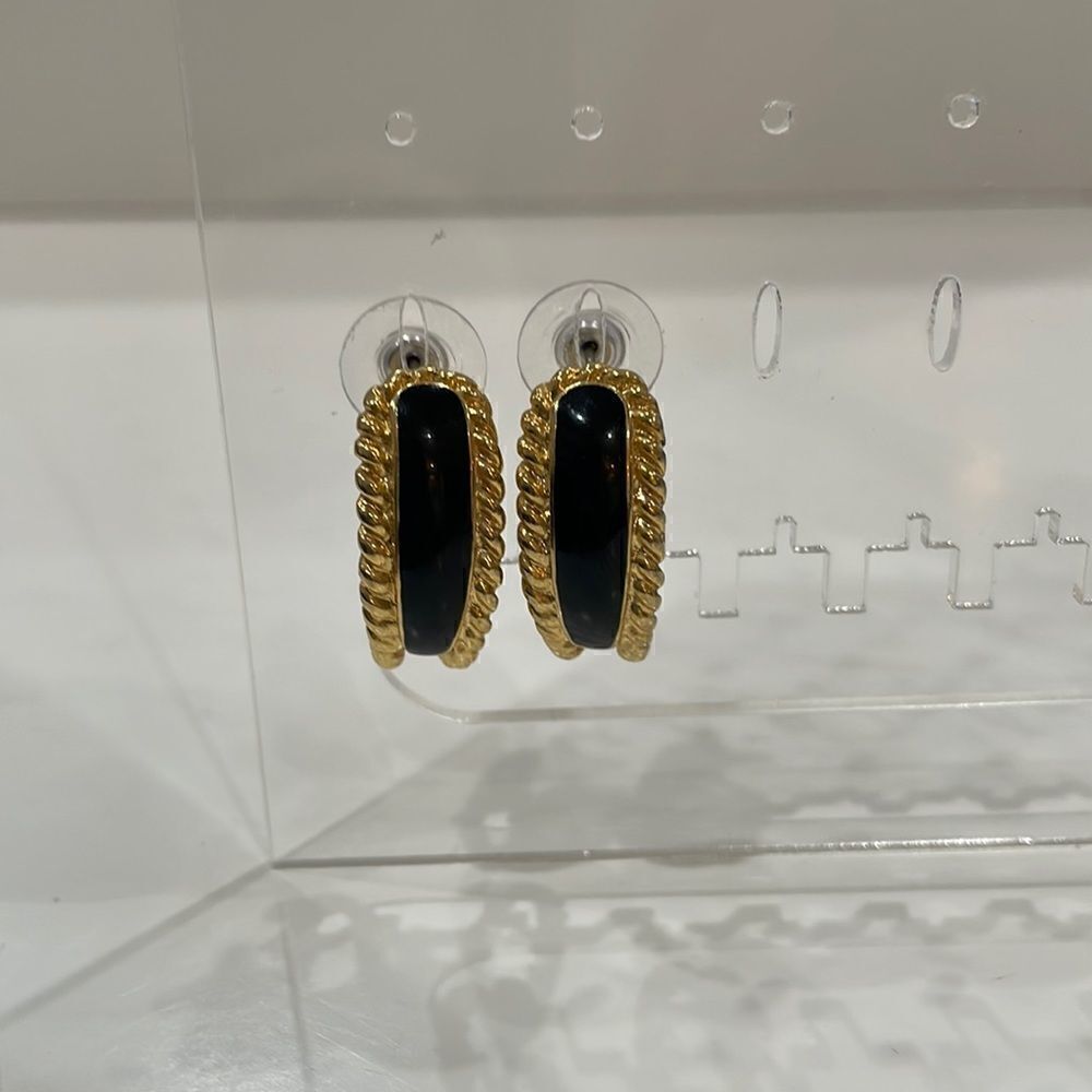 Tarifari vintage 1980s black yellow gold chunky twist detail hoops signed